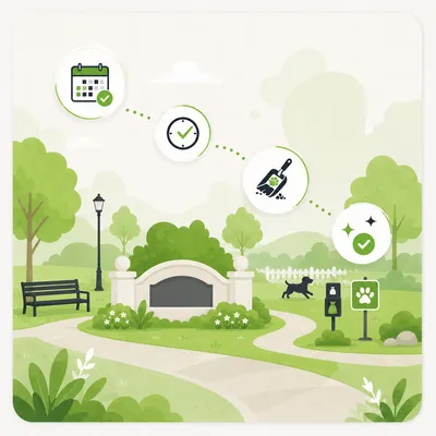 Illustration of a community park with a pet waste station